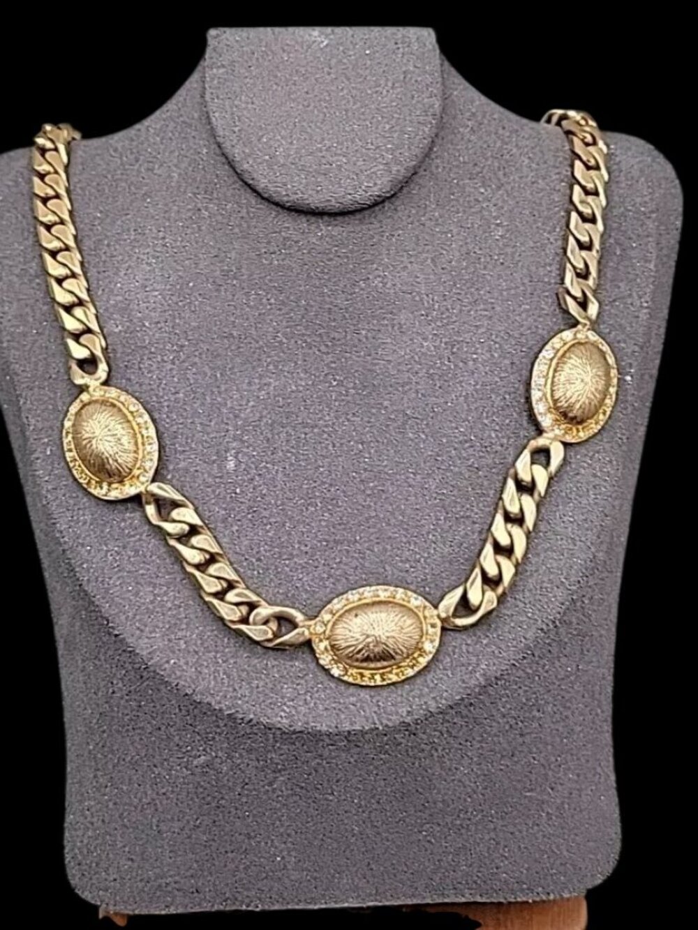 Bijoux Cascio Chunky Enamel Rhinestone Station Choker Necklace 17" Gold Tone VTG - Picture 7 of 16